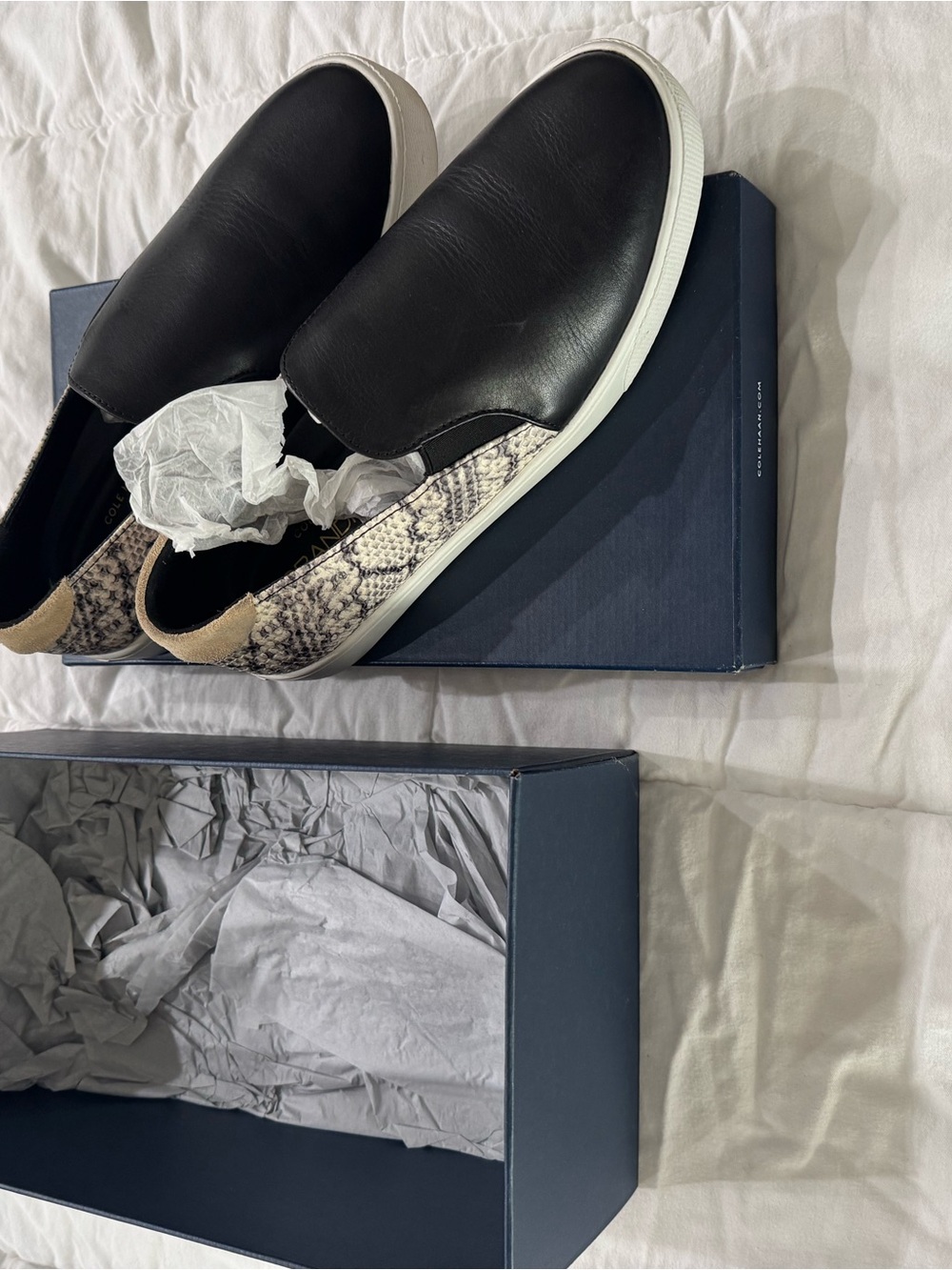 Cole Haan Black Slip-On Sneakers with Snake-Print Accent
